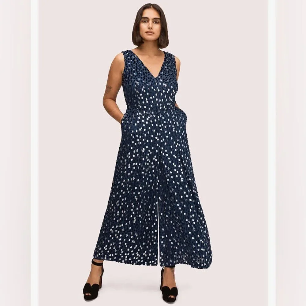 Kate Spade Scatter Dot Burnout Velvet Jumpsuit NWOT Size 4